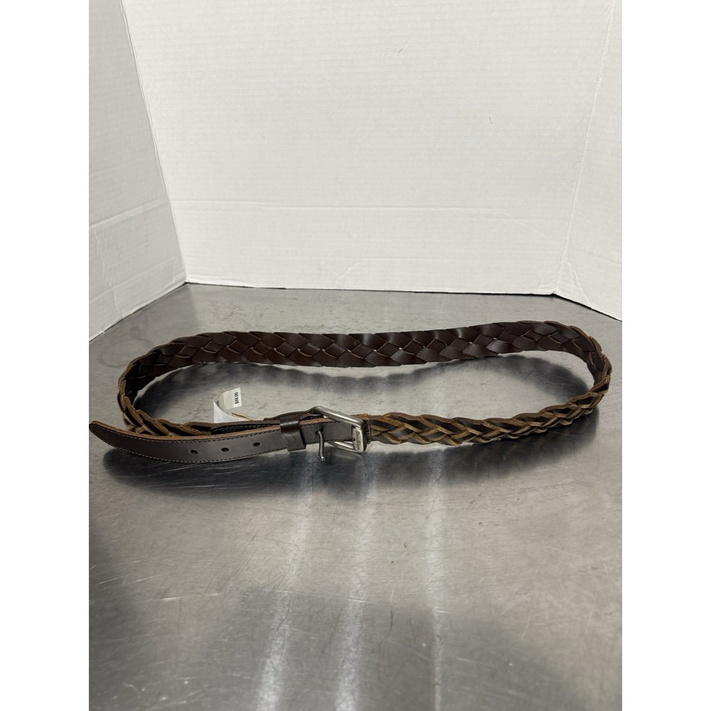 Tommy Bahama Brown Braided Leather Belt Size 44 Woven Casual Men's 1.75"